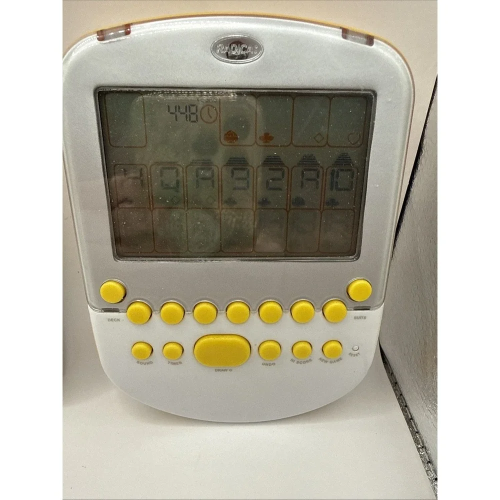 Radica Big Screen Solitaire Electronic Handheld Game Yellow White 2008 READ